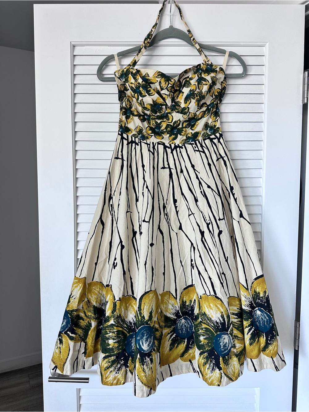 Anthropologie 100% Cotton Girls From Savory Floral Halter Mídi Dress Size